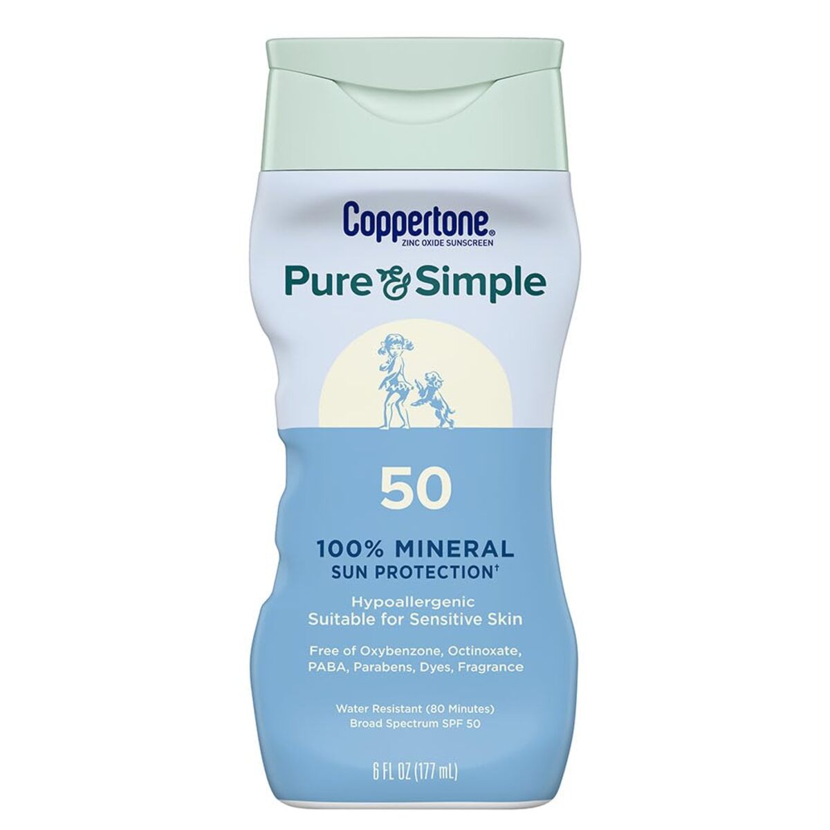 【エクスプレス便】 Coppertone ピュア＆シンプル ミネラルサンスクリーンローション SPF50 コパトーン Pure and Simple Zinc Oxide Mineral Sunscreen Lotion 177ml 日焼け止め 敏感肌 無香料 耐水