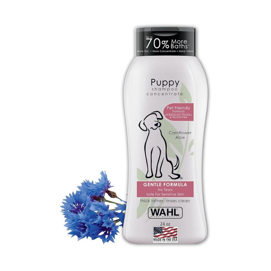 【エクスプレス便】Wahl 子犬用ペットシャンプー コーンフラワーの香り 710mL Wahl USA Gentle Puppy Shampoo for Pets Cornflower Scent for Grooming Dirty Dogs 24 oz 犬用 臭いケア 敏感肌 デリケート ペット シャンプー