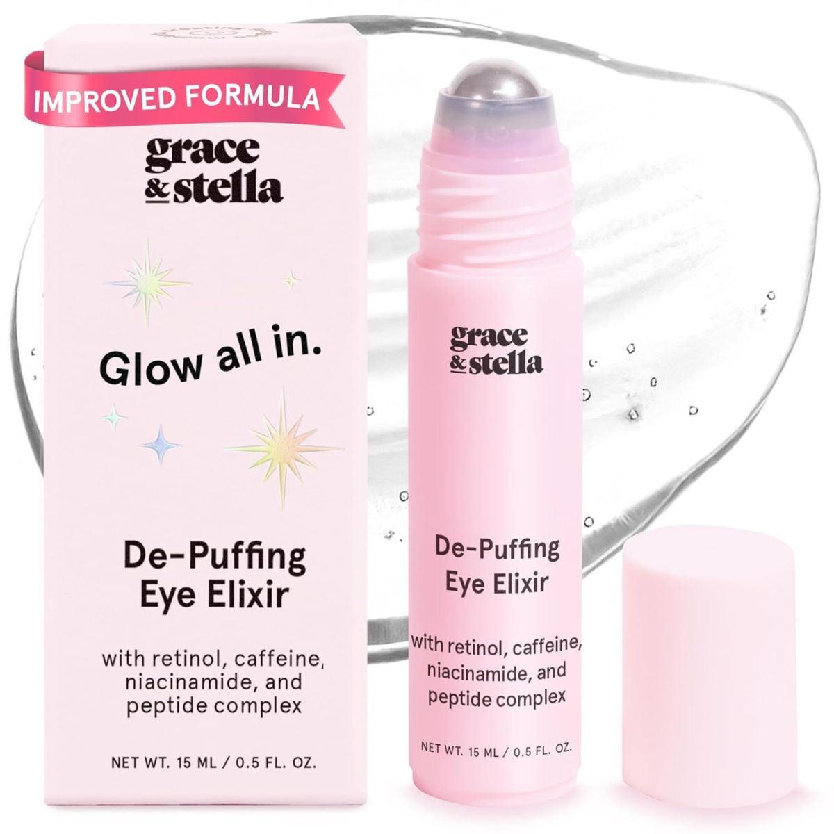 【追跡可能海外メール便】grace & stella  目元 美容液15ml デパフ レチノール カフェイン配合  ひんやり アンダーアイブライトナー ローラー  保湿 乾燥ケア 旅行用 トラベルサイズ ヴィーガン Under Eye Brightener Roller Retinol & Caffeine Eye Serum 0.51floz