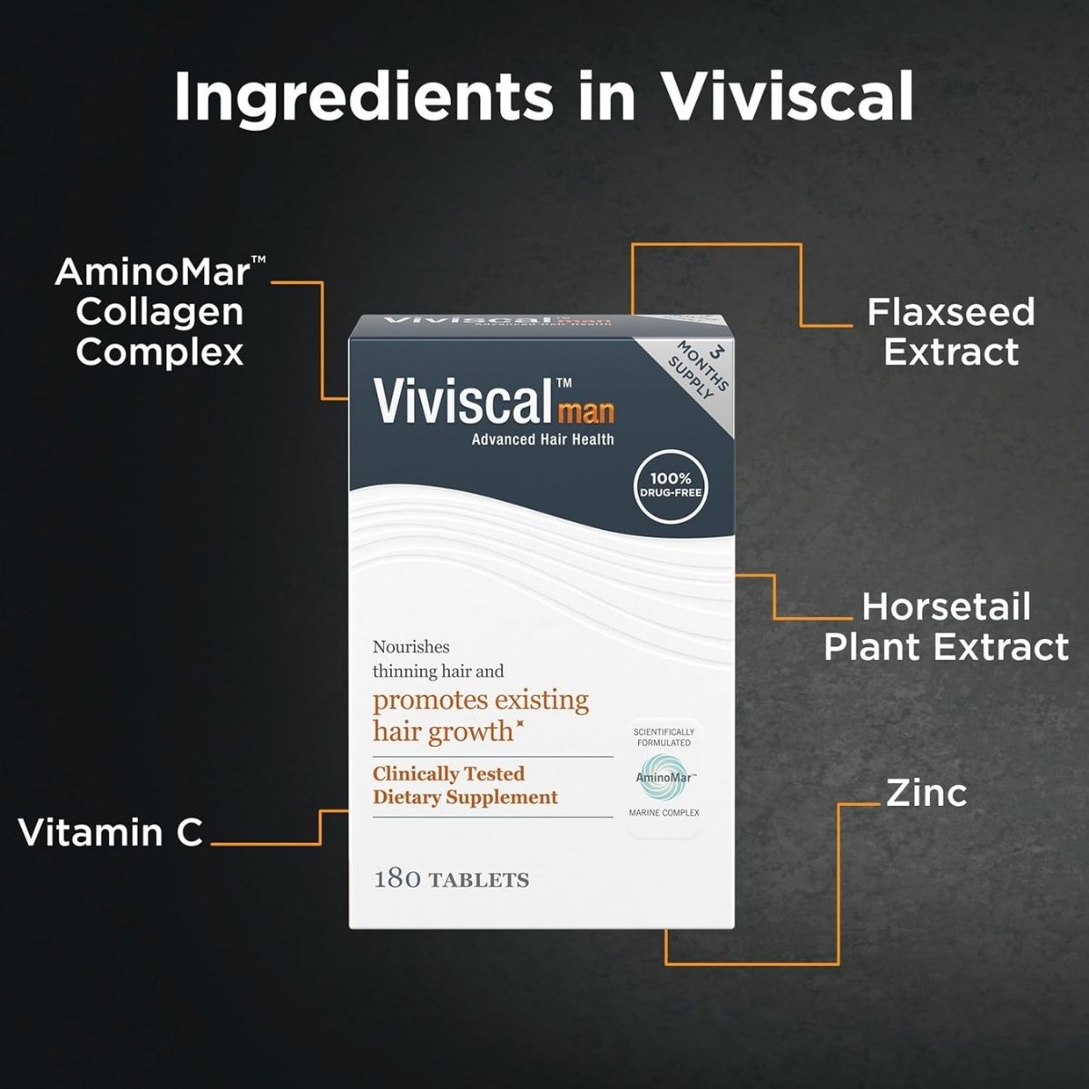【エクスプレス便】Viviscal 男性用　髪の毛用　サプリメント 180錠　3か月分　Viviscal Hair Growth Supplements for Men's Hair 180 Count (Pack of 1), 3 Month Supply