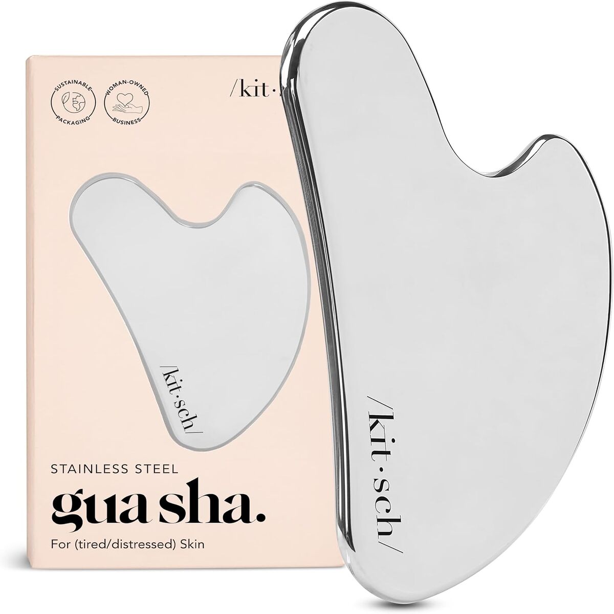 【追跡可能海外メール便】Kitsch ステンレススチール製グアシャ フェイシャルツール キッチュ Stainless Steel Gua Sha Facial Tools Silver 3.14oz/ 約89g リンパ マッサージ 血行促進