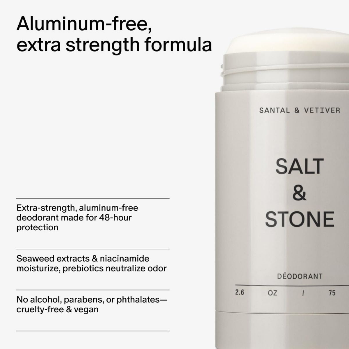 【エクスプレス便】SALT & STONE デオドラント（サンタル＆ベチバーの香り）アルミニウムフリー 男女兼用 シアバター配合 クルエルティフリー 2.6 oz SALT & STONE Aluminum Free Deodorant Santal & Vetiver