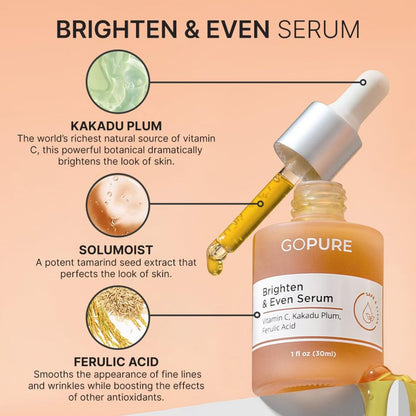 【エクスプレス便】goPure ブライトン アンド イーブン セラム ゴーピュア Brighten & Even Serum 1oz/30ml ブライトニング ビタミンC 美容液 フェルラ酸配合 保湿 色ムラ