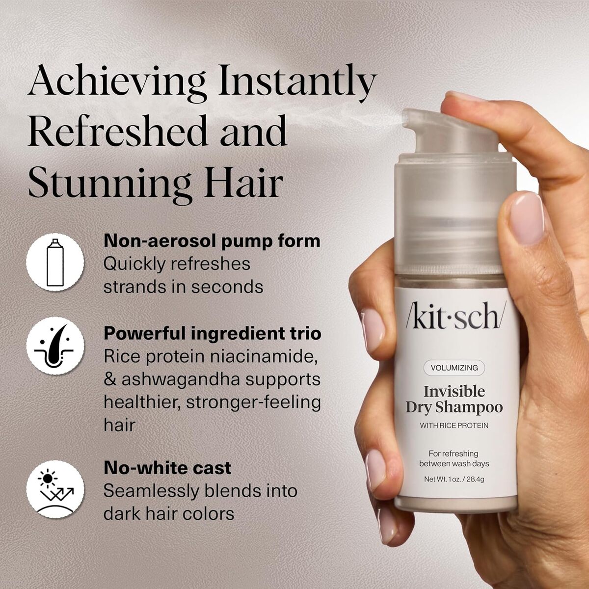【エクスプレス便】Kitsch ボリューマイジング ライス プロテイン ドライシャンプー パウダー キッチュ Volumizing Rice Protein Dry Shampoo Powder Invisible 1oz/28.4g 頭皮 ベタつき 前髪 立ち上げ ヘアパウダー