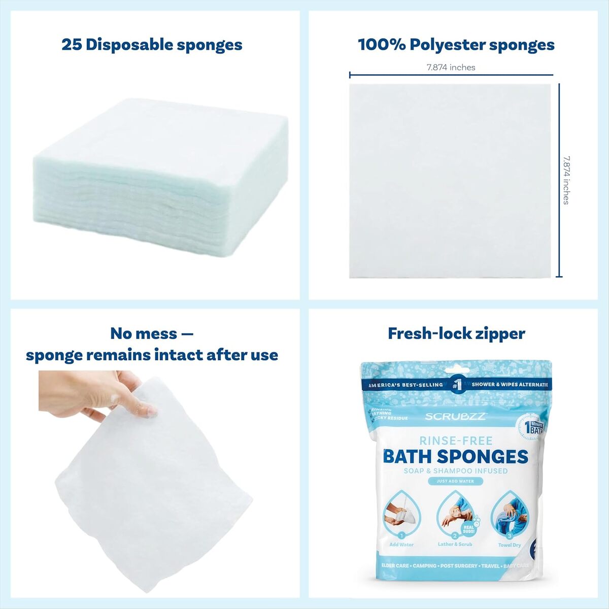 【エクスプレス便】 Scrubzz 使い捨てすすぎ不要の身体拭きシート スクラブズ Disposable Rinse Free Bathing Wipes Unscented 25Pack 3oz/約85g 体拭きシート 無香料 防災 旅行 入院 介護 すすぎ不要
