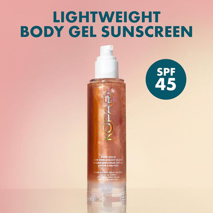【エクスプレス便】 Kopari サンシールド ボディグロウ サンスクリーン コパリ Sun Shield Body Glow Sunscreen SPF45 Rose Gold 5oz/150ml 日焼け止め ボディ 艶