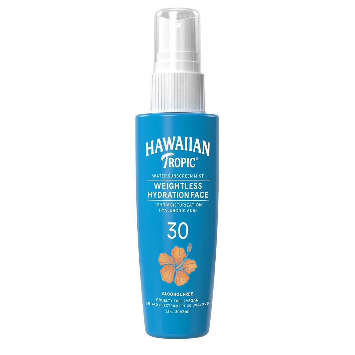 【エクスプレス便】 Hawaiian Tropic 顔用ウェイトレス ハイドレーション ウォーター ミスト ハワイアン トロピック Weightless Hydration Water Mist for Face SPF30 2.1oz/62ml 日焼け止め アルコールフリー オイルフリー ヒアルロン酸配合 保湿