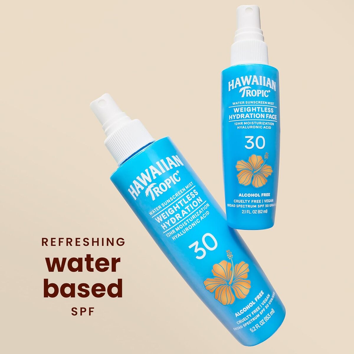 【エクスプレス便】 Hawaiian Tropic 顔用ウェイトレス ハイドレーション ウォーター ミスト ハワイアン トロピック Weightless Hydration Water Mist for Face SPF30 2.1oz/62ml 日焼け止め アルコールフリー オイルフリー ヒアルロン酸配合 保湿