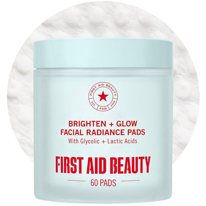 【エクスプレス便】 First Aid Beauty グリコール酸と乳酸配合のブライト&グローフェイシャルラディアンスパッド ファーストエイドビューティー Brighten+Glow Facial Radiance Pads with Glycolic+Lactic Acids New 60ct 9.59oz/約270ml 拭き取りパット 毛穴 ケア