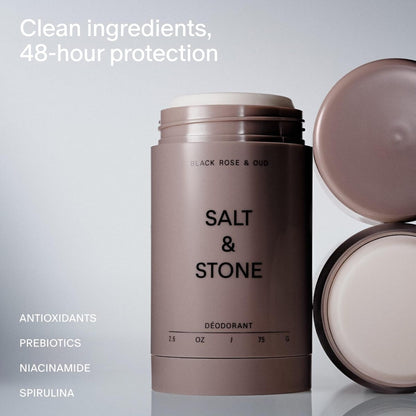 【エクスプレス便】Salt & Stone アルミニウムフリー デオドラント（ブラックローズ&ウードの香り）ソルトアンドストーン Aluminum Free Deodorant Black Rose & Oud 2.6oz/75g 男女兼用 シアバター配合