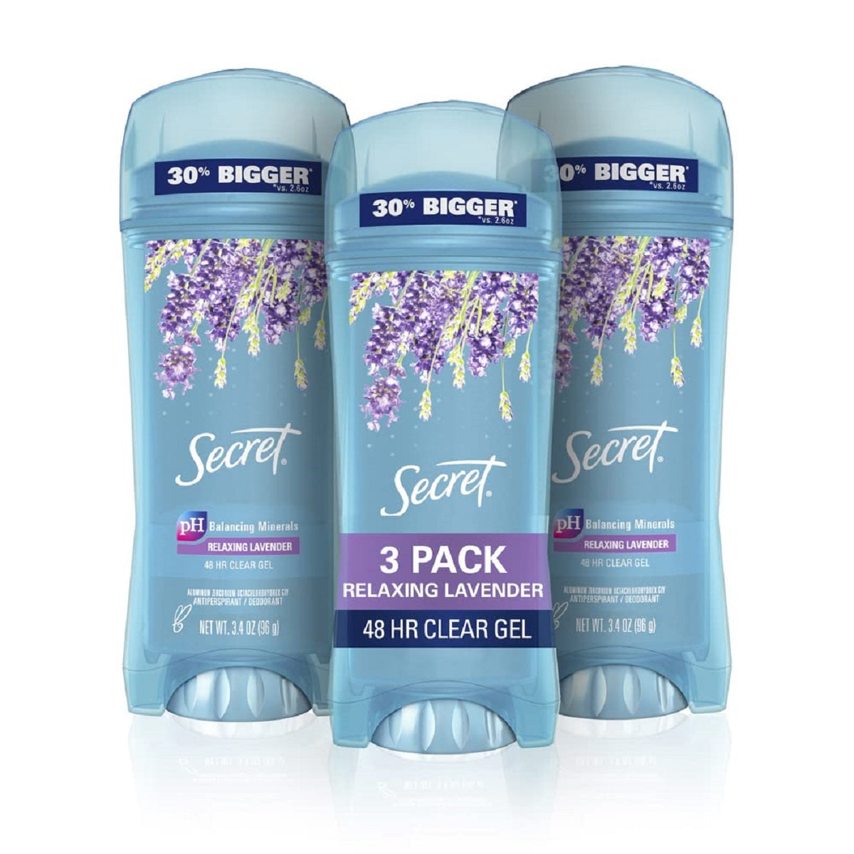 【エクスプレス便】【お得な３本セット】Secret Antiperspirant and Deodorant Relaxing Lavender Clear Gel 3.4 oz (Pack of 3)シークレット 制汗剤&デオドラント リラックスラベンダー クリアジェル 96g（3本セット）女性用　スティックタイプ　長時間　無色