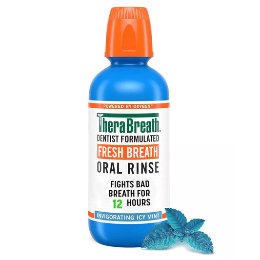 【エクスプレス便】 TheraBreath Fresh Breath Mouthwash, Icy Mint, Alcohol-Free, 16 Fl Oz<br>セラブレス フレッシュブレス マウスウォッシュ アイシーミント<br>口内洗浄　口臭対策　アルコールフリー