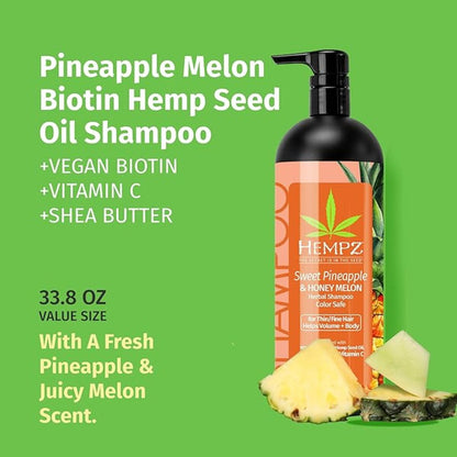 【エクスプレス便】Hempz Biotin Hair Shampoo - Sweet Pineapple & Honey Melon 33.8 Fl OZ ヘンプ ビオチン ヘアシャンプー スイートパイナップル＆ハニーメロン 1L  保湿 ビタミンC配合 シアバター オイル