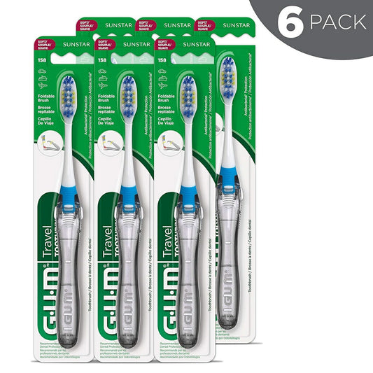 【エクスプレス便】GUM Folding Travel Toothbrush - Compact Head + Tongue Cleaner - Soft Bristled Travel Toothbrushes for Adults 6packガム 折りたたみ旅行用歯ブラシ