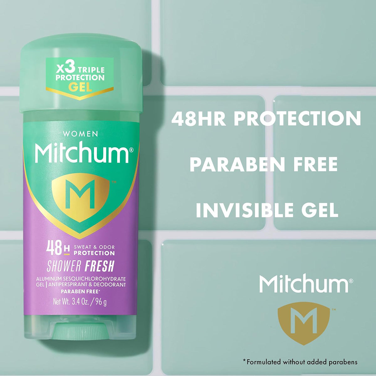 【追跡可能海外メール便】【お得な2本パック】Mitchum Antiperspirant Deodorant Gel Shower Fresh 3.4 Oz (Pack of 2)ミッチャム 制汗剤・デオドラントジェル シャワーフレッシュ 96g（2本セット）女性用　アルコールフリー