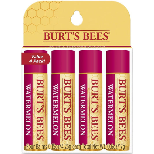 【追跡可能海外メール便】Burt's Bees Natural Origin Moisturizing Lip Balm,0.15oz/4-pack (Watermelon) バーツビーズ  モイスチャライジング リップ バーム 4.25g / 4本セット （ウォーターメロン）天然由来　保湿　唇の乾燥に　ギフトセット