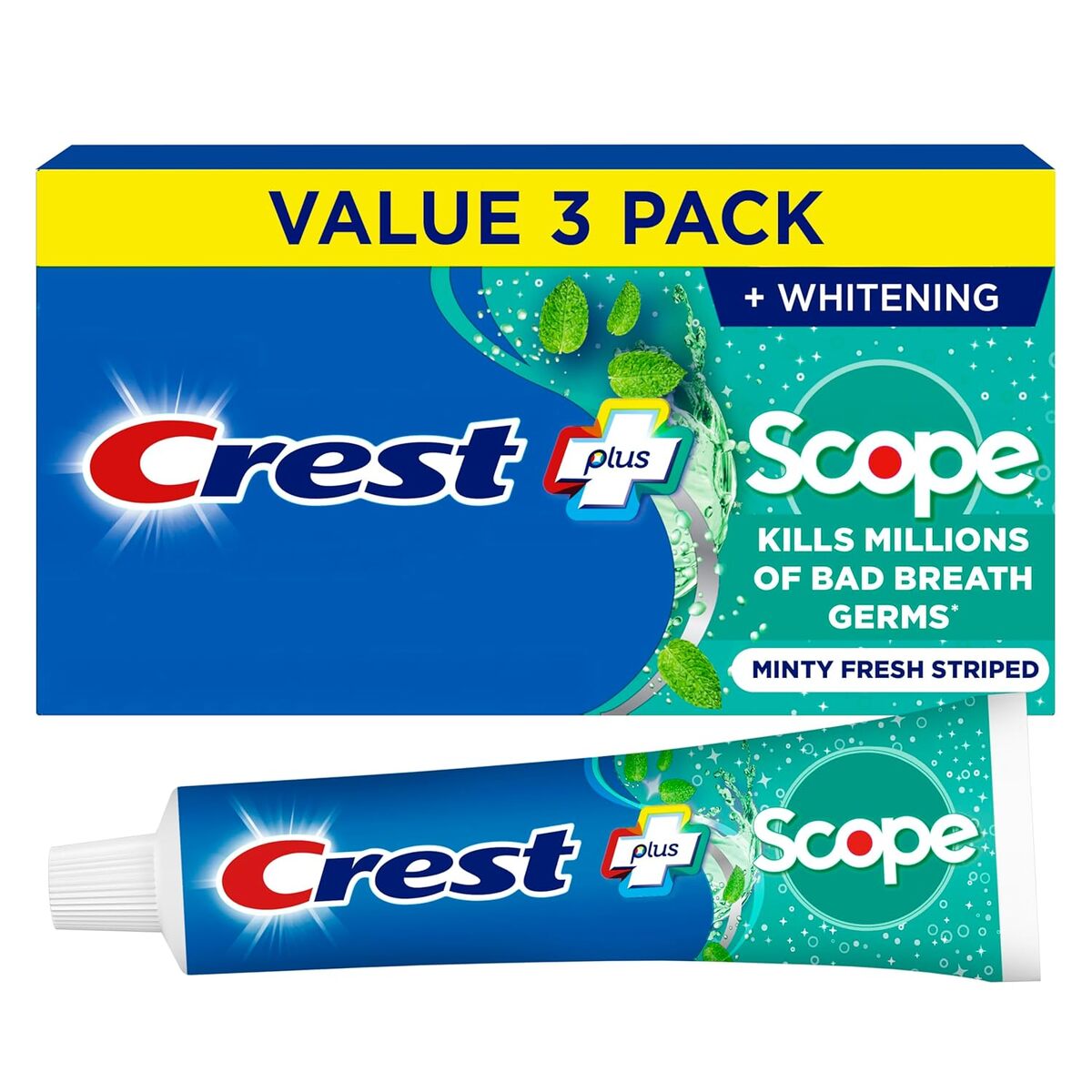 【エクスプレス便】3 本セット Crest + Scope Complete Whitening Toothpaste, Minty Fresh  5.4oz<br> クレスト コンプリート ホワイトニング歯磨き粉 ミント フレッシュ 153g