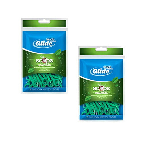 【エクスプレス便】グライド デンタル　フロスピック　75個入り×2パック　Glide Dental Floss Picks Plus Scope Outlast, Long Lasting Mint, 75 Dental Floss