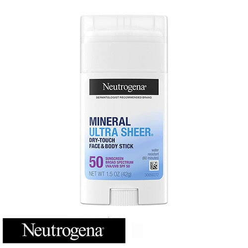 【追跡可能海外メール便】Neutrogena Mineral Ultra Sheer Dry Touch Sunscreen SPF 50 ニュートロジーナミネラル 日焼け止め FACE & BODY用スティックタイプ SPF50 1.5oz 42g　ビタミンE 耐水性  アウトドア 紫外線対策