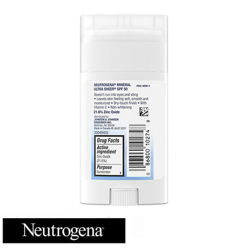 【追跡可能海外メール便】Neutrogena Mineral Ultra Sheer Dry Touch Sunscreen SPF 50 ニュートロジーナミネラル 日焼け止め FACE & BODY用スティックタイプ SPF50 1.5oz 42g　ビタミンE 耐水性  アウトドア 紫外線対策