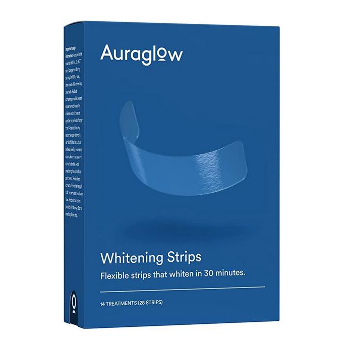 【追跡可能海外メール便】AuraGlow Teeth Whitening Strips 8 Strips, 14 Day Treatment オーラグロウ 14回分（28枚） Enamel Safe, Whiten Teeth, Hydrogen Peroxide Stripsホワイトニングケア　ホワイトニング　白い歯　テープ