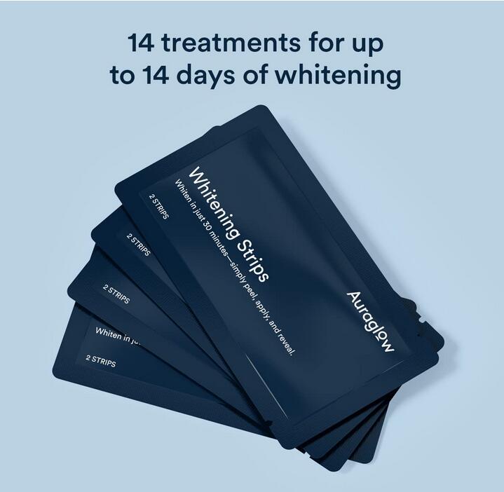 【追跡可能海外メール便】AuraGlow Teeth Whitening Strips 8 Strips, 14 Day Treatment オーラグロウ 14回分（28枚） Enamel Safe, Whiten Teeth, Hydrogen Peroxide Stripsホワイトニングケア　ホワイトニング　白い歯　テープ