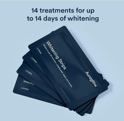 【追跡可能海外メール便】AuraGlow Teeth Whitening Strips 8 Strips, 14 Day Treatment オーラグロウ 14回分（28枚） Enamel Safe, Whiten Teeth, Hydrogen Peroxide Stripsホワイトニングケア　ホワイトニング　白い歯　テープ