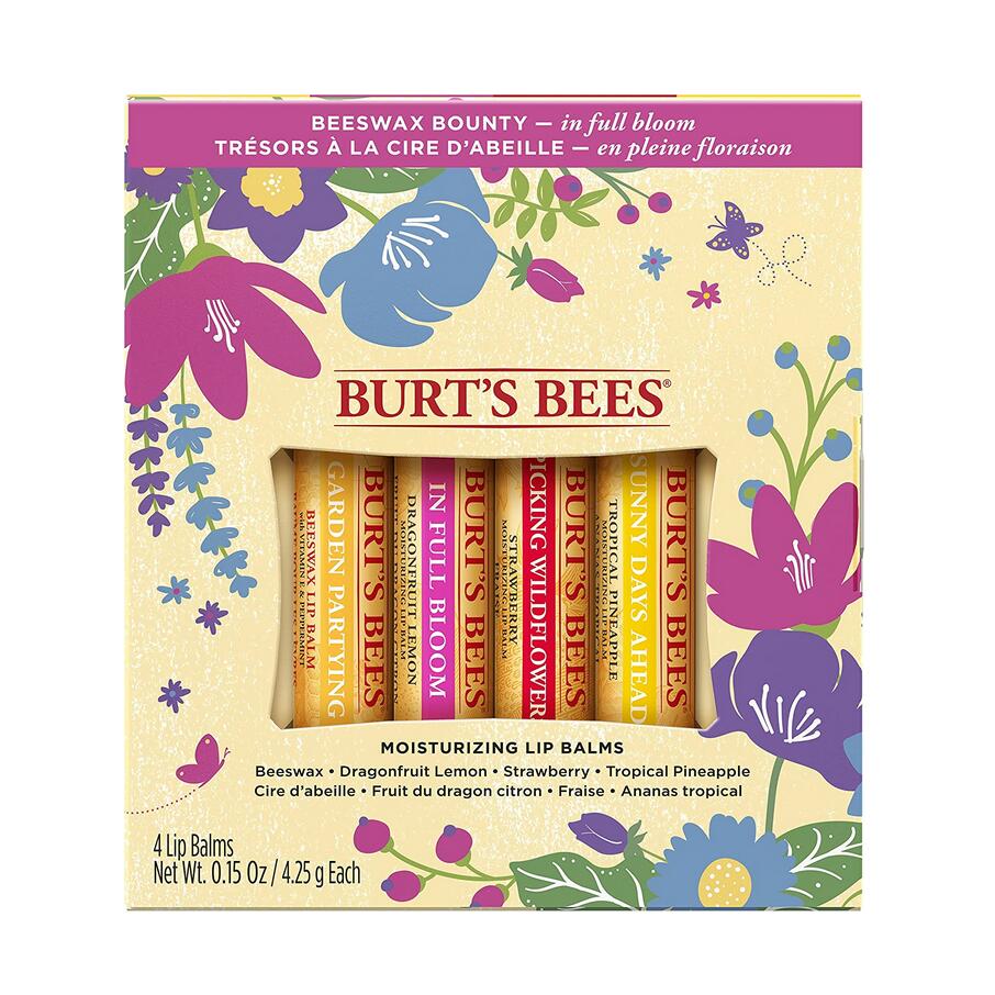 【追跡可能海外メール便】Burt's Bees Gifts, Lip Balm Products, In Full Bloom Set バーツビーズ  4種 リップ パック(4.25g×4本)　Original Beeswax, Dragonfruit Lemon, Tropical Pineapple & Strawberry (4 Pack) リップセット　リップケア　乾燥　保湿　リップ