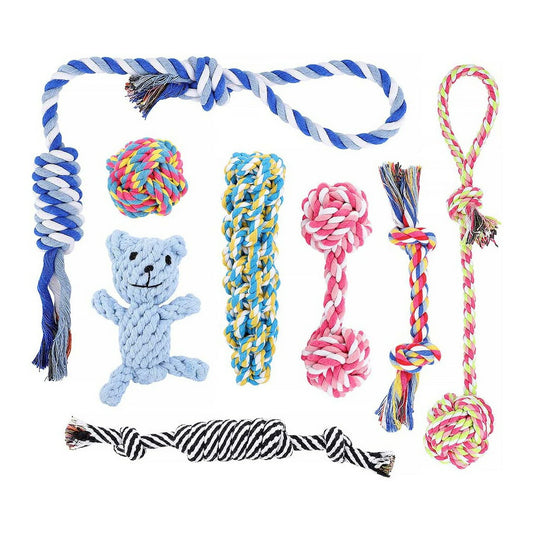 【エクスプレス便】PLUTUS PET Dog Chew Toys 犬のための噛むおもちゃ8個セット 100％天然コットン製　犬　おもちゃ　歯の掃除