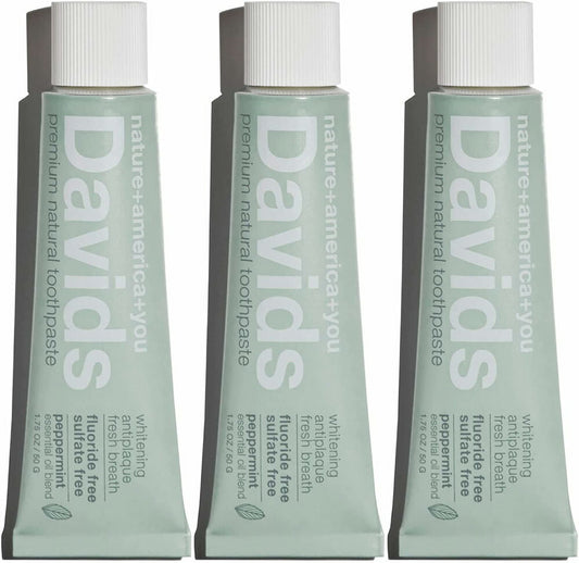 【追跡可能海外メール便】 Davids Natural Toothpaste Peppermint 1.75oz 50ｇ 3本セット　歯磨き粉　ホワイトニング　フッ素無添加　ペパーミント味