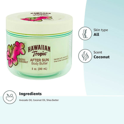 【エクスプレス便】Hawaiian Tropic After Sun Lotion Moisturizer and Hydrating Body Butter with Coconut Oil 8oz ハワイアントロピック アフターサン ボディーバター 240ml　ボディクリーム　ボディケア　日焼け後