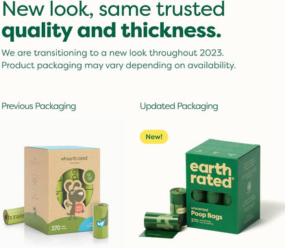 【エクスプレス便】Earth Rated Dog Poop Bags Unscented 270 Count 無香料 小型犬から大型犬用 防漏性と特厚に特化 ペット用フン袋 270枚