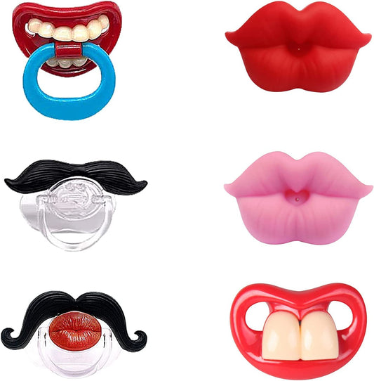 【追跡可能海外メール便】6個セット Funny Pacifier Infant Pacifier Cute Kissable Lips and Gentleman Mustache Teeth Pacifier 3.52oz ファニーパシファイア リップマーク 歯 髭付き おしゃぶり 新生児　99.8g　赤ちゃん  ベビー用品
