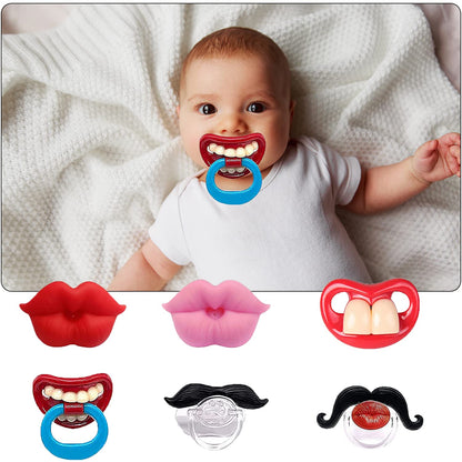 【追跡可能海外メール便】6個セット Funny Pacifier Infant Pacifier Cute Kissable Lips and Gentleman Mustache Teeth Pacifier 3.52oz ファニーパシファイア リップマーク 歯 髭付き おしゃぶり 新生児　99.8g　赤ちゃん  ベビー用品