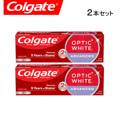 【追跡可能海外メール便】【お得な2本セット】コルゲート Colgate OPTIC white Advanced Teeth Whitening PACK OF 2 ホワイト　90g　２本セット　 ホワイトニング  歯磨き粉