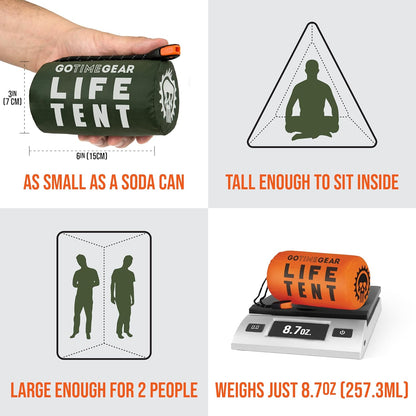 【エクスプレス便】Go Time Gear Survival Life Tent  2 Person Mylar Emergency Shelter Tube Tent + Paracord 8.7oz  ゴー タイム ギア サバイバルライフテント  2人用 緊急シェルターチューブテント + パラコード 246g 防災 防災グッズ