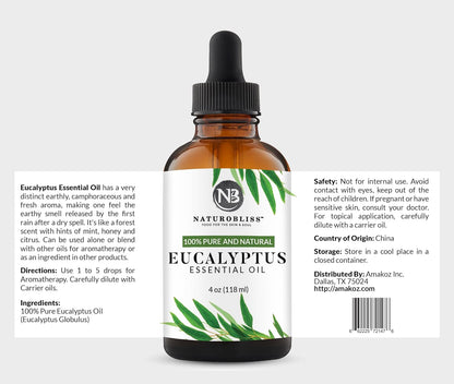 【追跡可能海外メール便】NaturoBliss 100% Pure Natural Undiluted Eucalyptus Essential Oil 4oz アロマオイル ナチュロブリス 100%ピュア ナチュラル 未希釈 ユーカリ エッセンシャルオイル 118ml