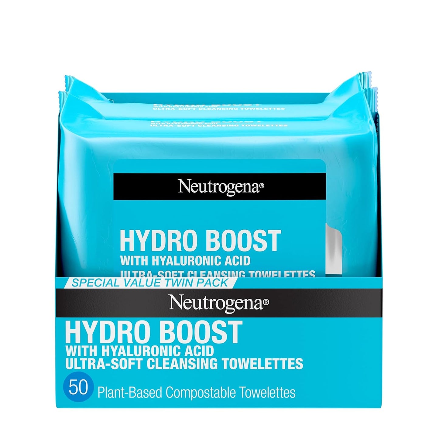 【エクスプレス便】 Neutrogena Hydro Boost Facial Cleansing Towelettes + Hyaluronic Acid Hydrating Makeup Remover Face Wipes 17oz ニュートロジーナ Hydro Boost フェイシャル クレンジング  ヒアルロン酸配合 保湿メイク落としシート 430g　25枚入り2個パック