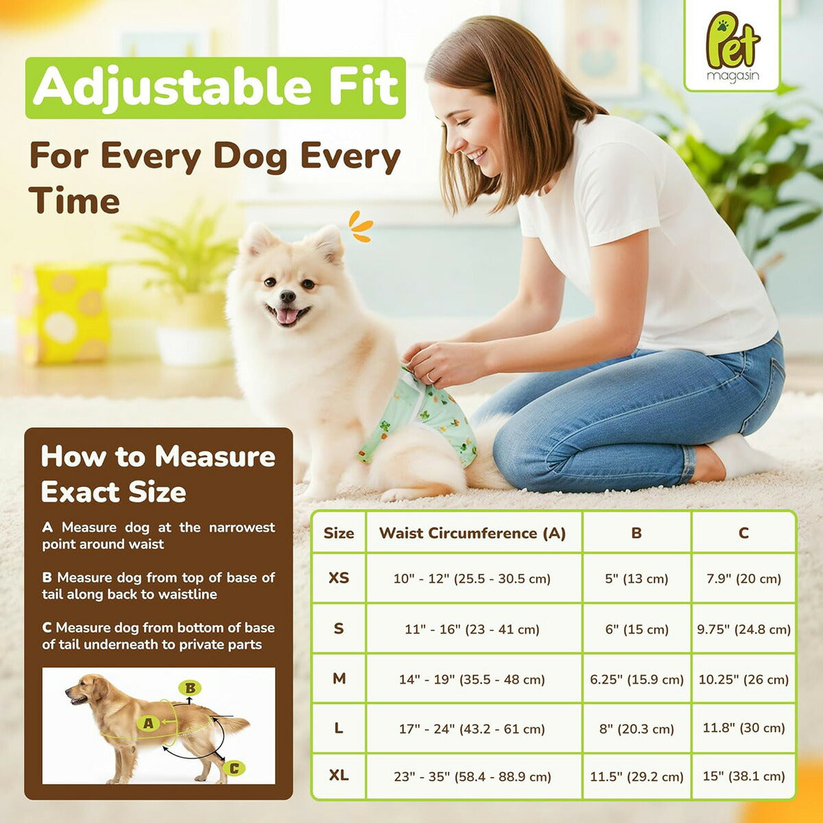 【エクスプレス便】Pet Magasin Reusable Washable Dog Diapers (Pack of 3)  X-Small (10”-12” Waist)  再利用可能・洗える犬用おむつ（3枚パック）(25.5-30.5cm)