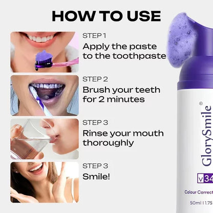 【追跡可能海外メール便】  GlorySmile Purple Foam Toothpaste for Teeth Whitening グローリースマイル パープルフォーム ホワイトニング歯磨き粉 50ml  / 1.75oz　紫色のホワイトニング歯磨き粉　ホワイトニング　白い歯